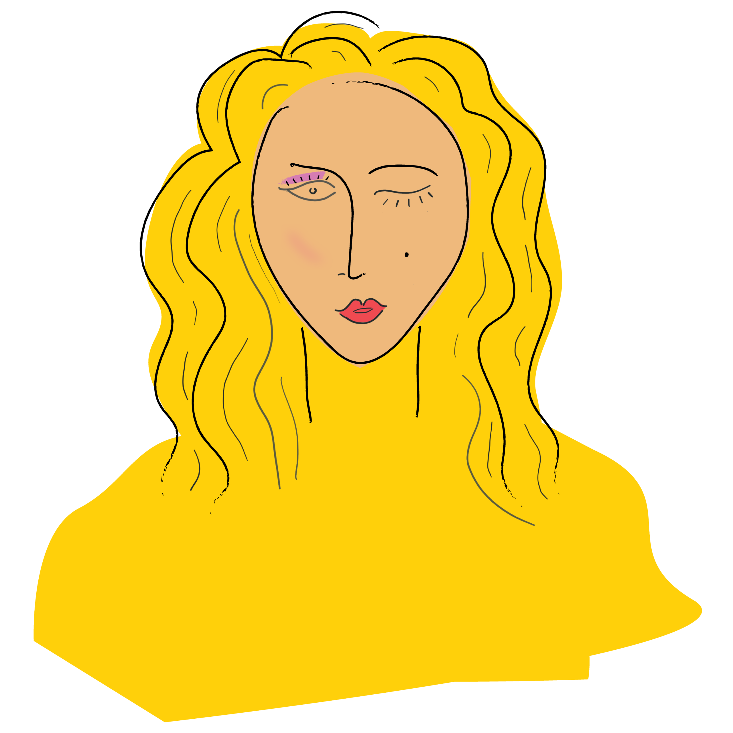 illustration of blonde woman winking on colored background