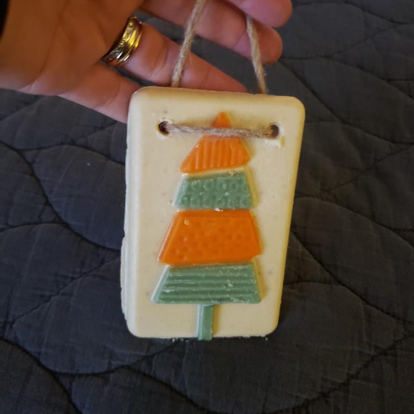 tile christmas ornament with orange and green christmas tree